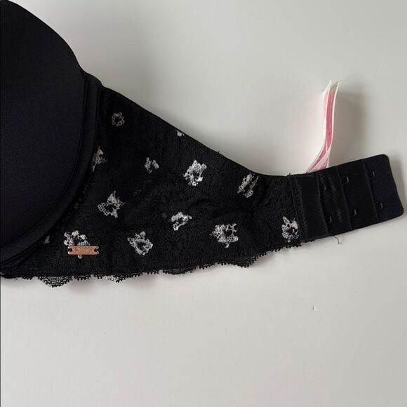VICTORIAS SECRET PINK BLACK STRAPLESS PUSH-UP PLUNGE BRA SIZE 32DD LACE - Picture 4 of 7